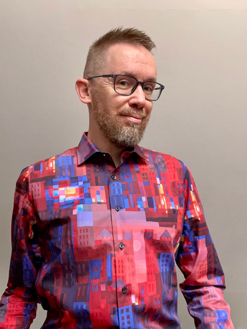 Red Skyline Ton Schulten Print Long Sleeve Shirt for Men