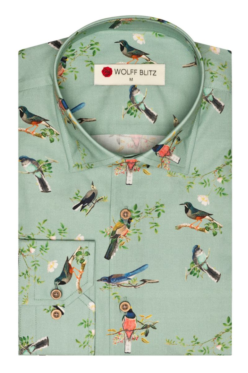 Early Birds Print Long Sleeve Shirt for Men