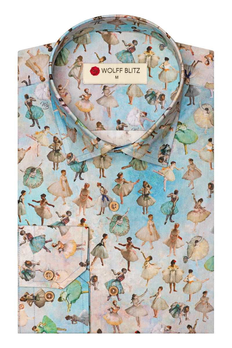 Ballerinas of Edgar Degas Inspired Print Long Sleeve Shirt for Men