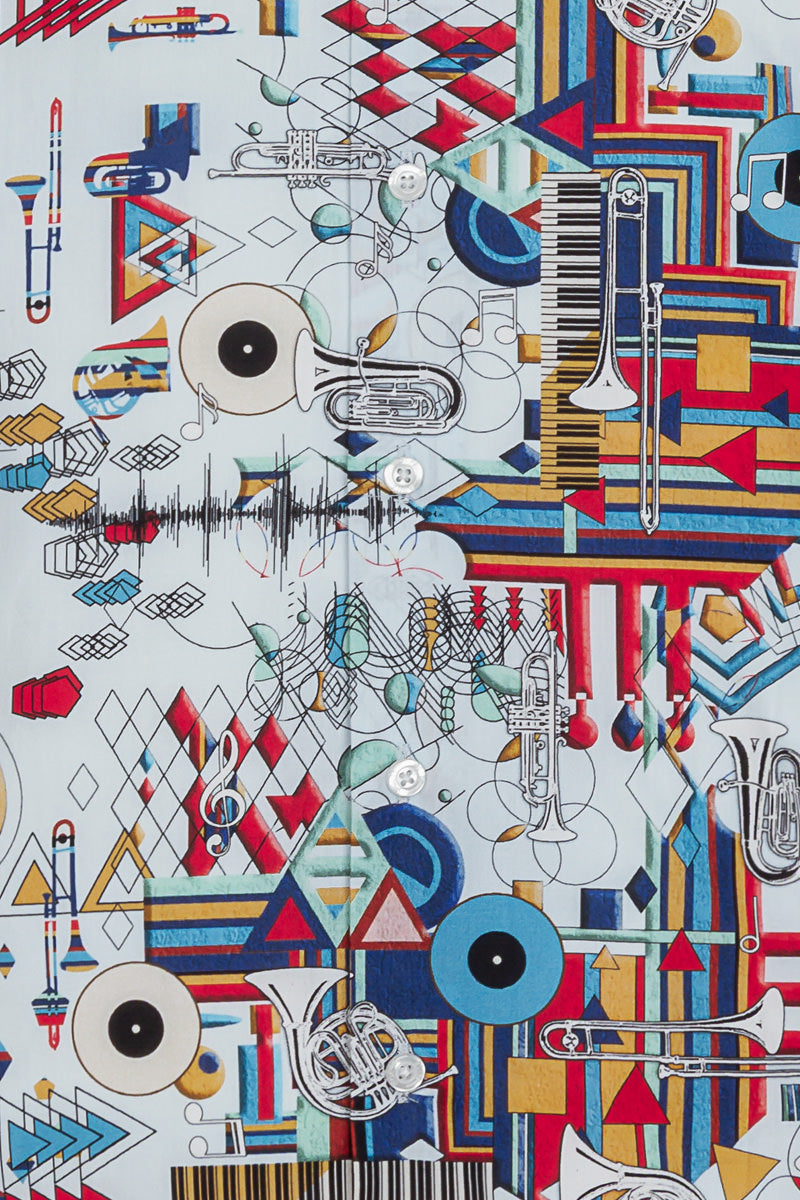 Abstract Trumpets Print Lange Mouw Overhemd voor Mannen