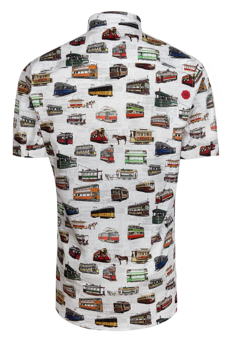 History of Trams Kurzarm-Printhemd für Herren