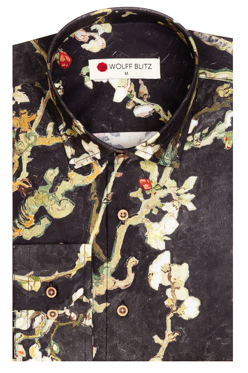 Night Blossoms Van Gogh Inspired Long Sleeve Shirt for Men