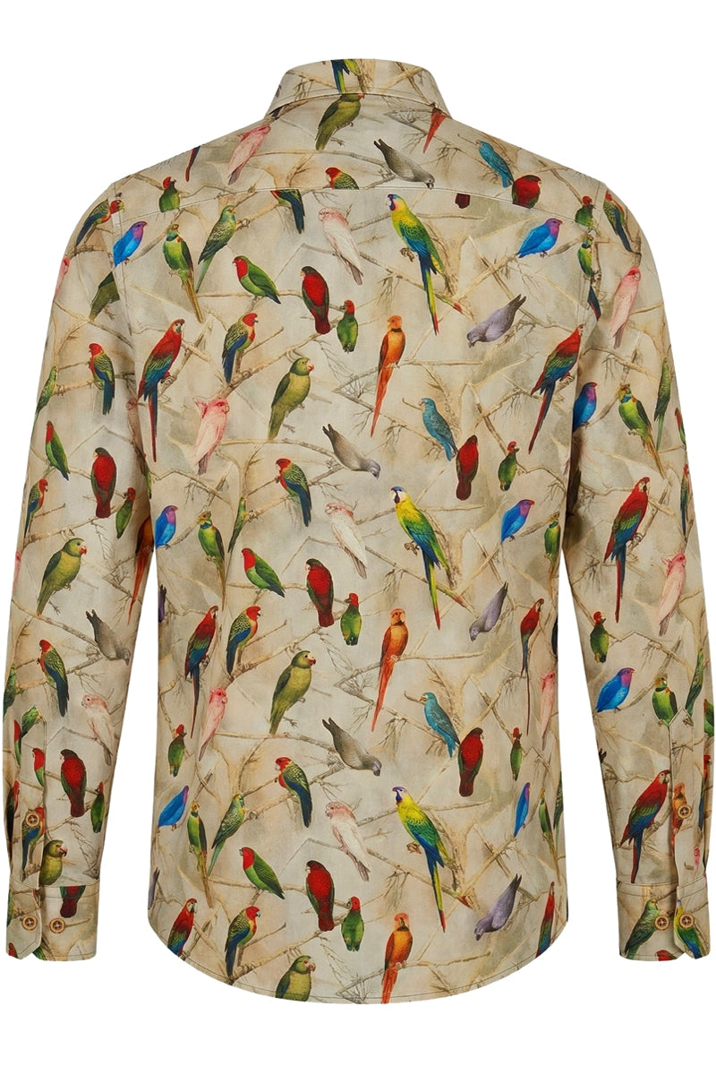 Langarmhemd für Herren mit Wellensittich- und Papageienmotiv