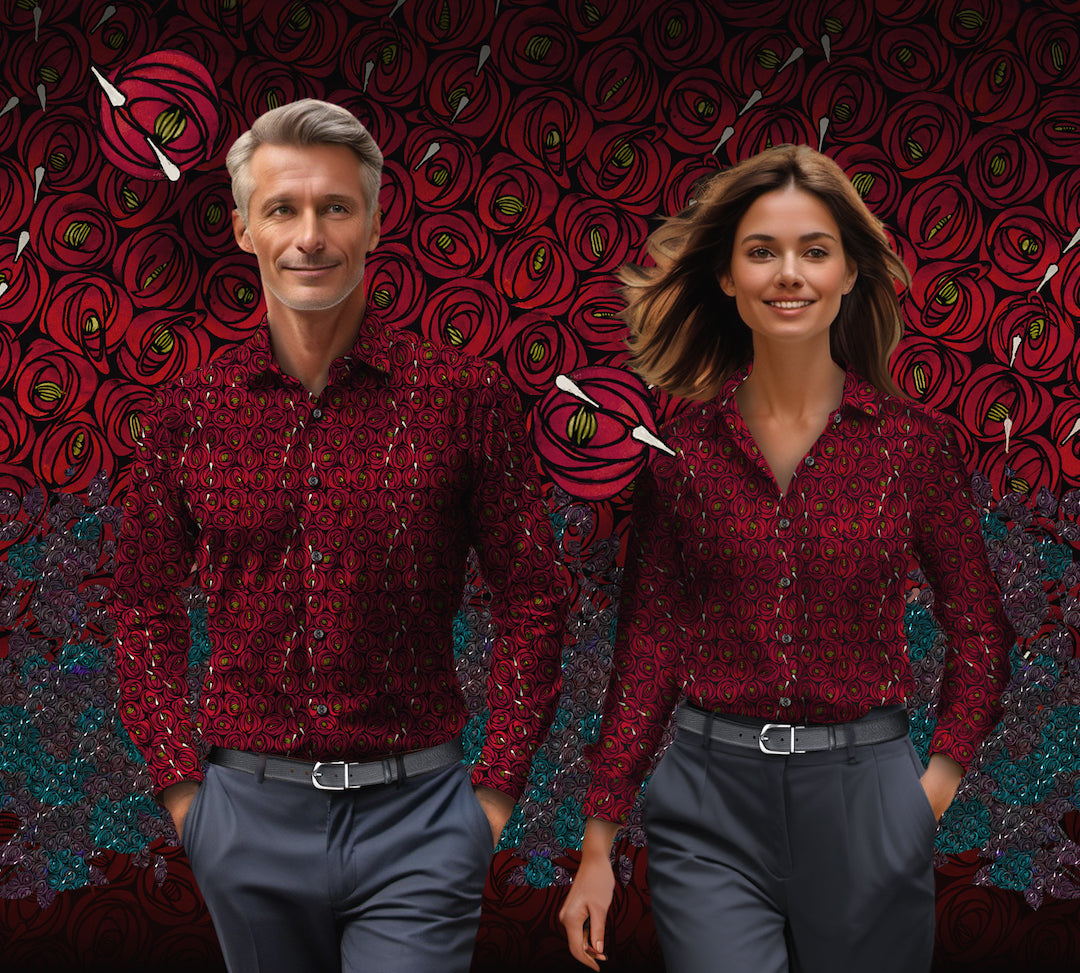 Rose and Teardrops - Rennie Mackintosh Print Long Sleeve Shirts for Men