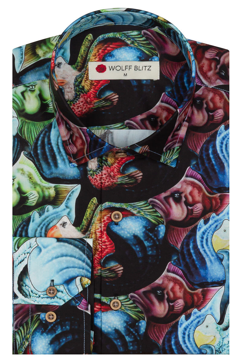 Whale Shark Surfer Print Long Sleeve Shirt for Men