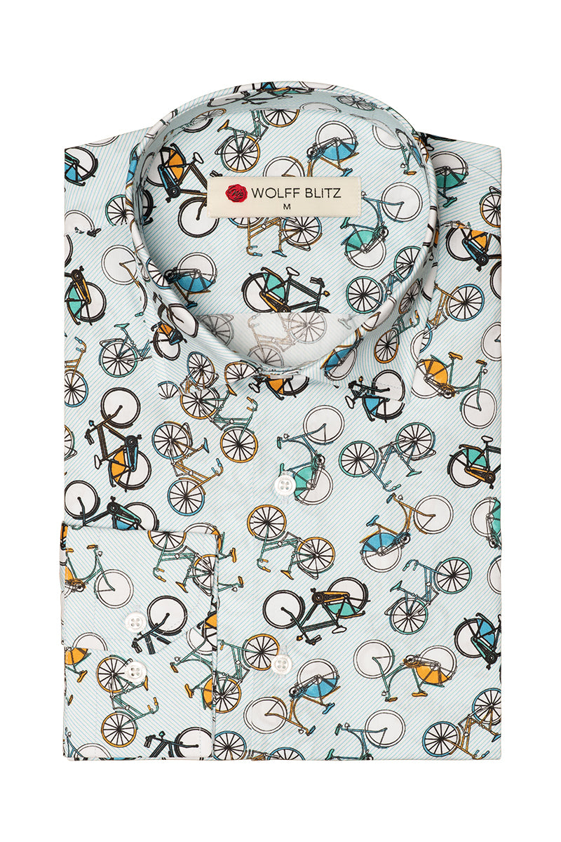 Light Blue Bikes Long Sleeve Shirt for Men