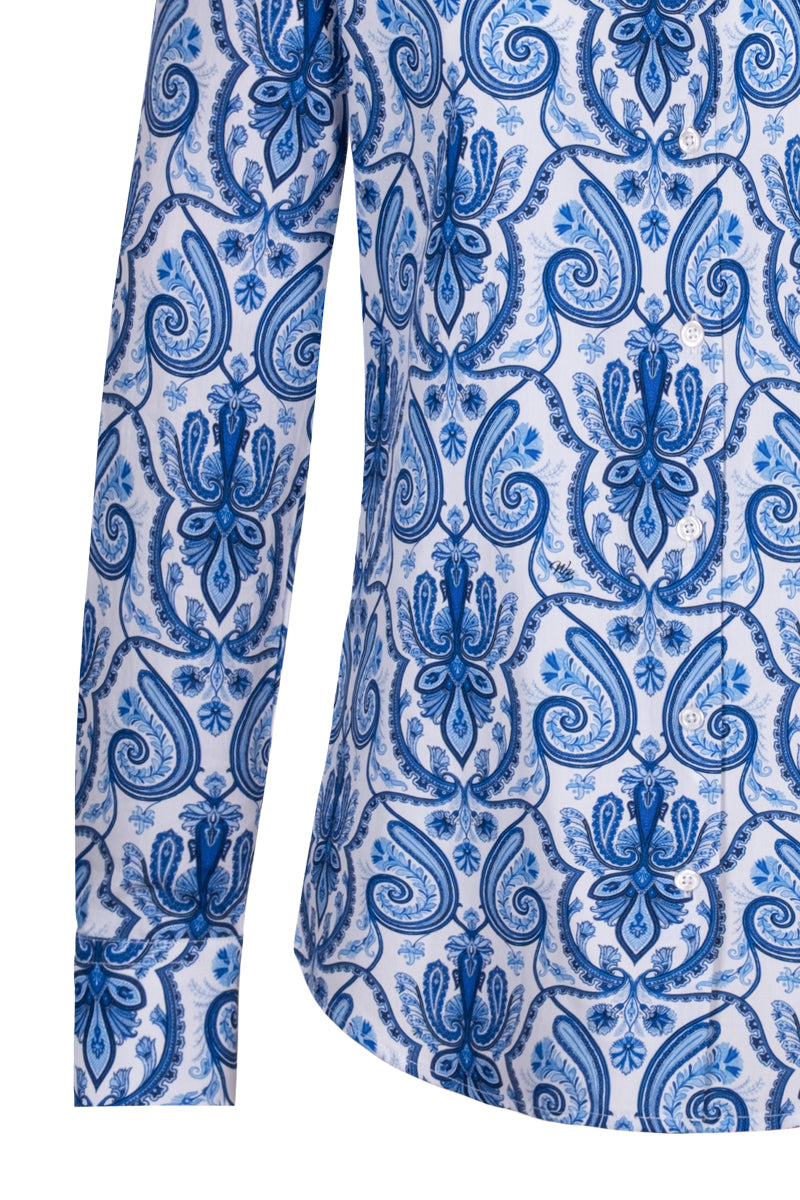 Timeless Delfts Blue Paisley inspired Long Sleeve Shirt for Women