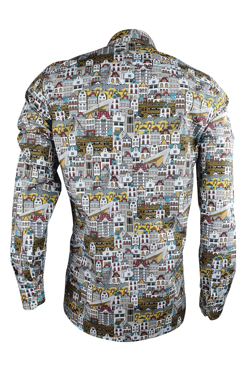 Rotterdam Houses Printed Long Sleeve Men's Shirt