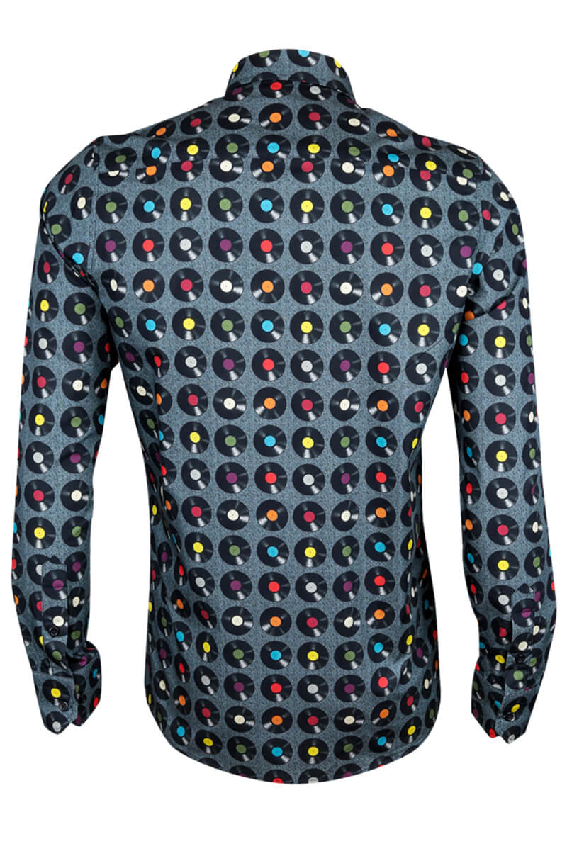 Grey Vinyl Printed Long Sleeve Men's Shirt