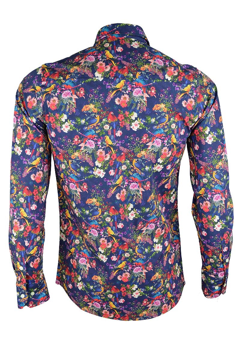 Floral Parrots Print Long Sleeve Men's Shirt