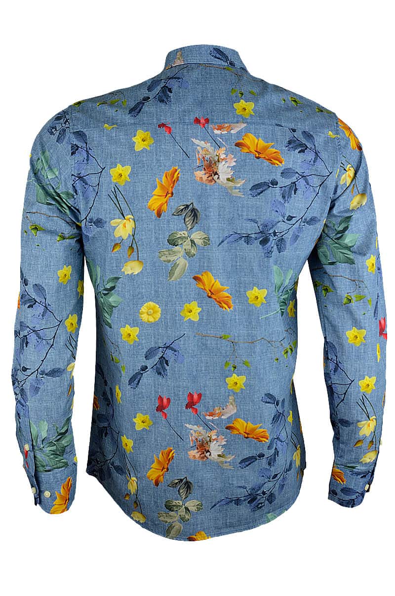 Floral Seasons Print Long Sleeve Men's Shirt