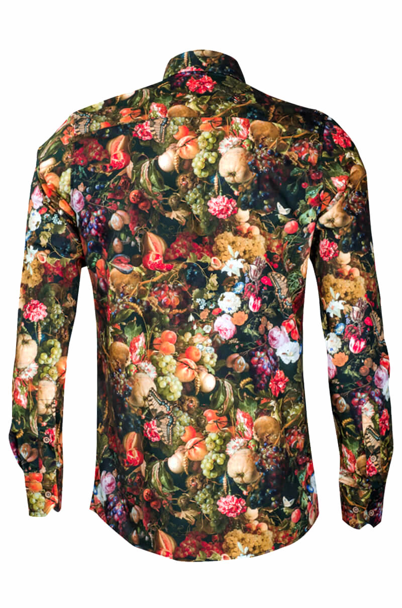 Garland of Fruits and Flowers Printed Long Sleeve Men's Shirt