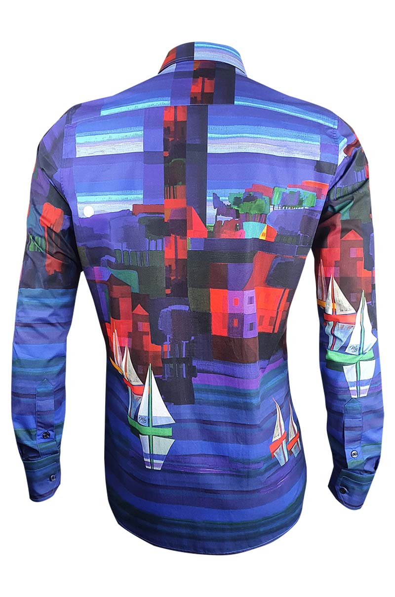Night Sailing Printed Long Sleeve Men's Shirt