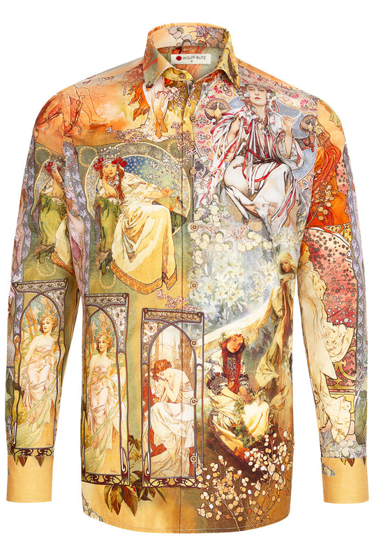 Alphonse Mucha Printed Long Sleeve Shirt for Men