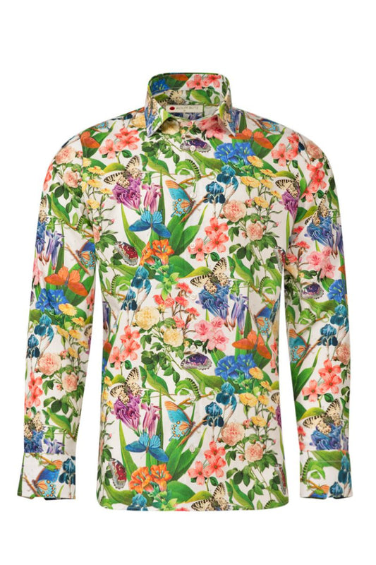 Floral Papillon Printed Long Sleeve Shirt for Men