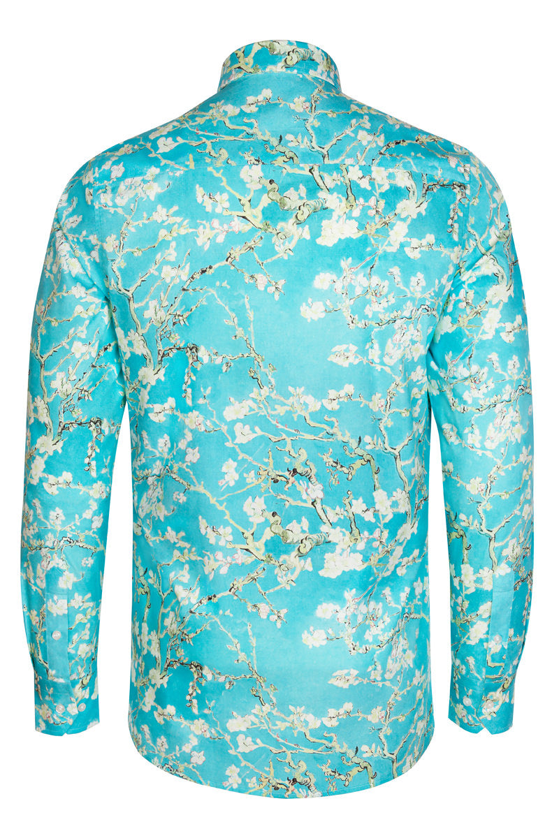 Van Gogh Inspired Blossoms Print Long Sleeve Men's Shirt