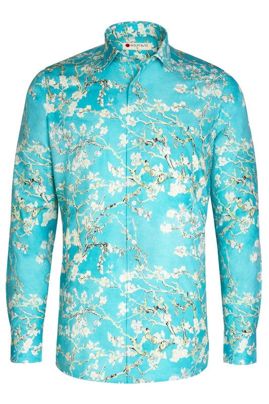 Van Gogh Inspired Blossoms Print Long Sleeve Men's Shirt