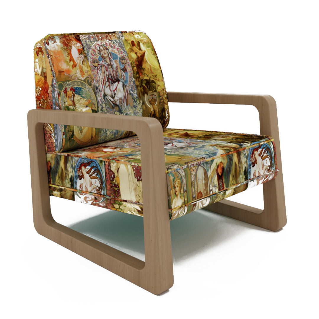 Alphonse Mucha Houten Fauteuil