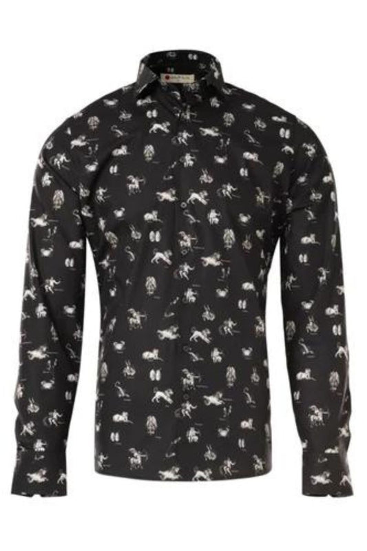 Sawmew Gebloemd herenoverhemd met lange mouwen, gepersonaliseerd bedrukt overhemd, herfstslank herenoverhemd met lange mouwen, goud zwart, heren sociaal heren, clubbalhemd voor heren (Color : Black Sawmew Gebloemd herenoverhemd met lange mouwen, gepersonaliseerd bedrukt overhemd, herfstslank herenoverhemd met lange mouwen, goud zwart, heren sociaal heren, clubbalhemd voor heren (Color : Black