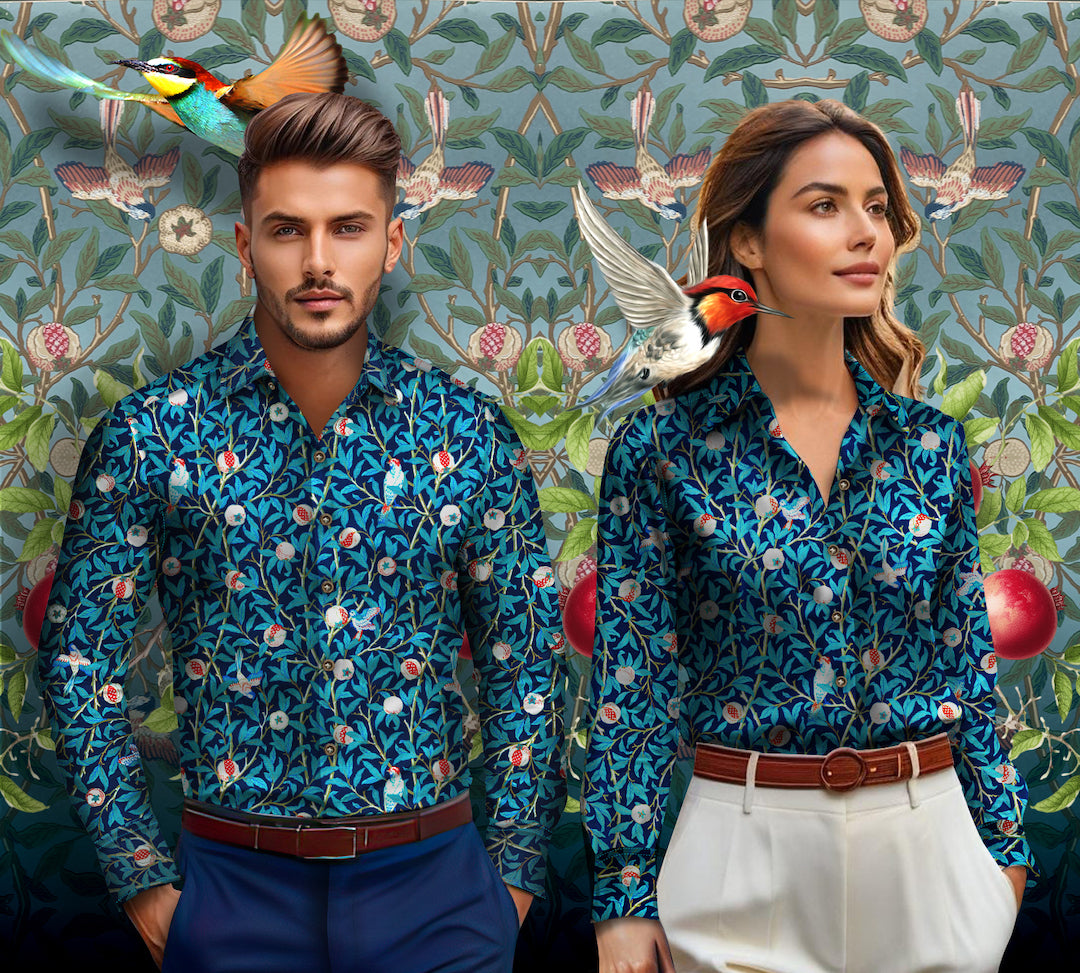 Bird and Pomegranate - William Morris Long Sleeve Shirts for Men