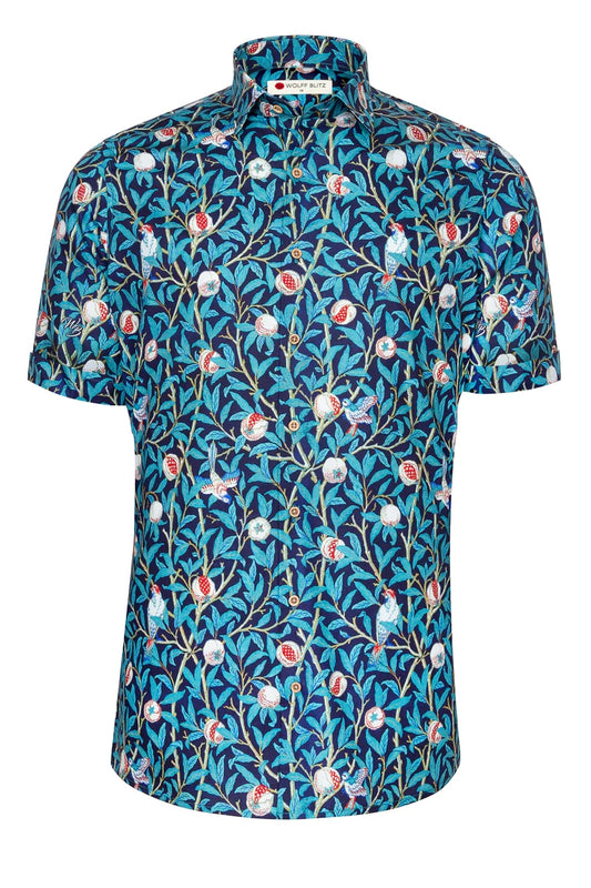 Bird and Pomegranate - William Morris Print Short Sleeve Print Shirt for Men