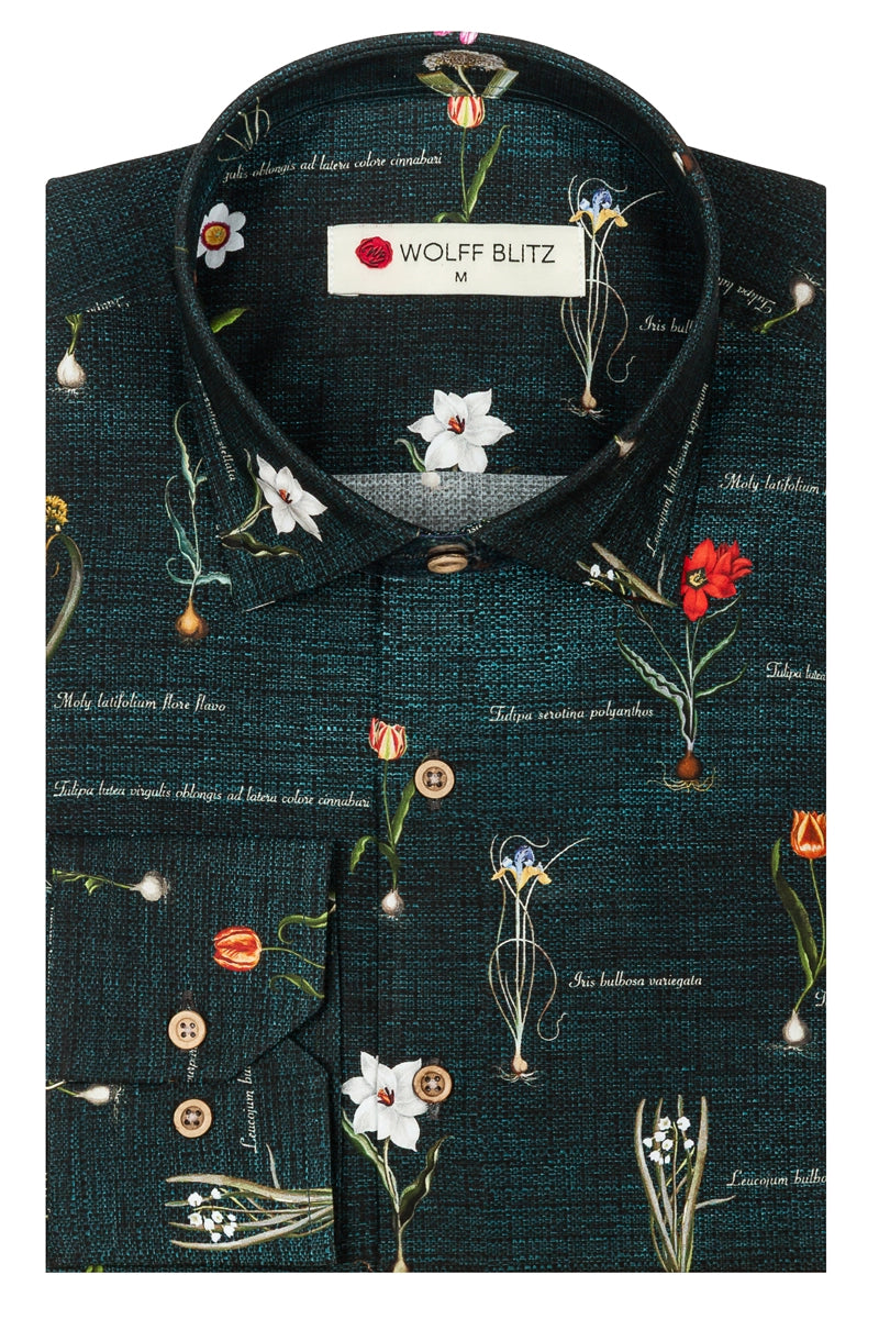 Botanisch schrift geïnspireerd Basilius Besler herenoverhemd met lange mouwen