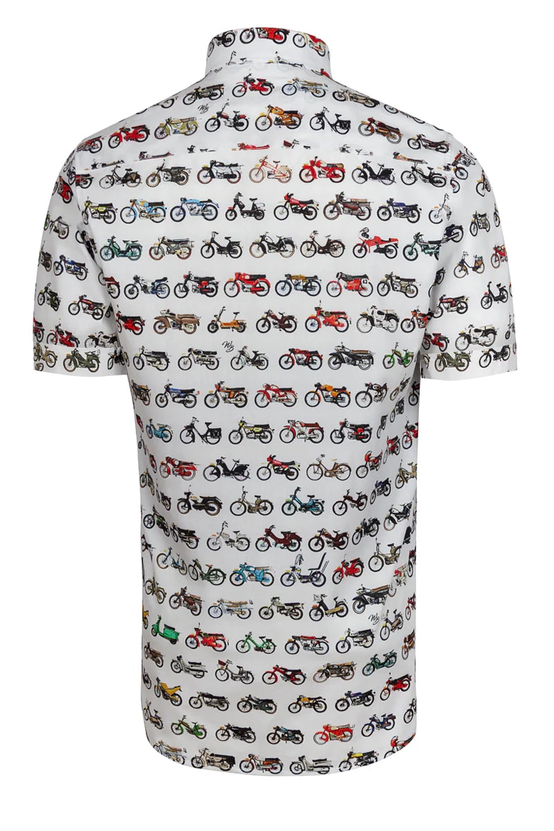 Checking Mopeds Short Sleeve Print Shirt for Men