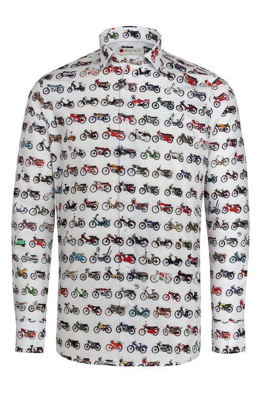 Checking Mopeds Print Long Sleeve Shirt for Men