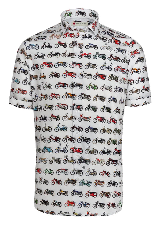 Checking Mopeds Short Sleeve Print Shirt for Men