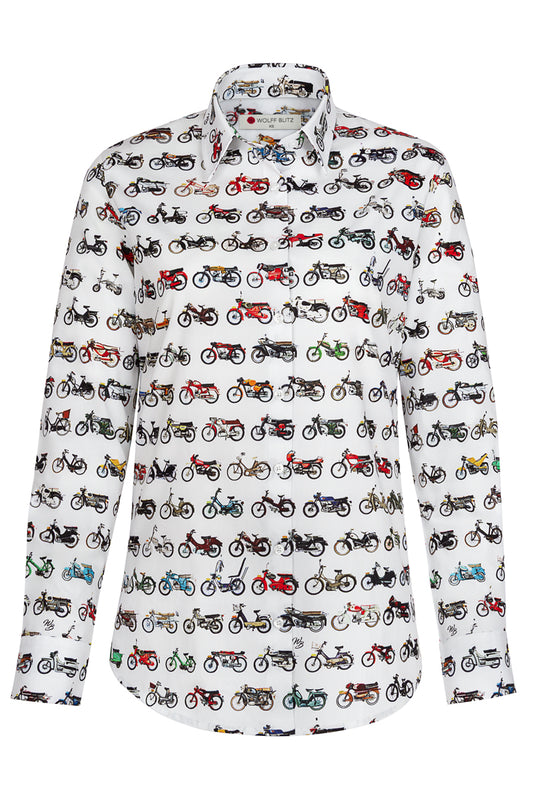 Checking Mopeds Long Sleeve Print Shirt for Women