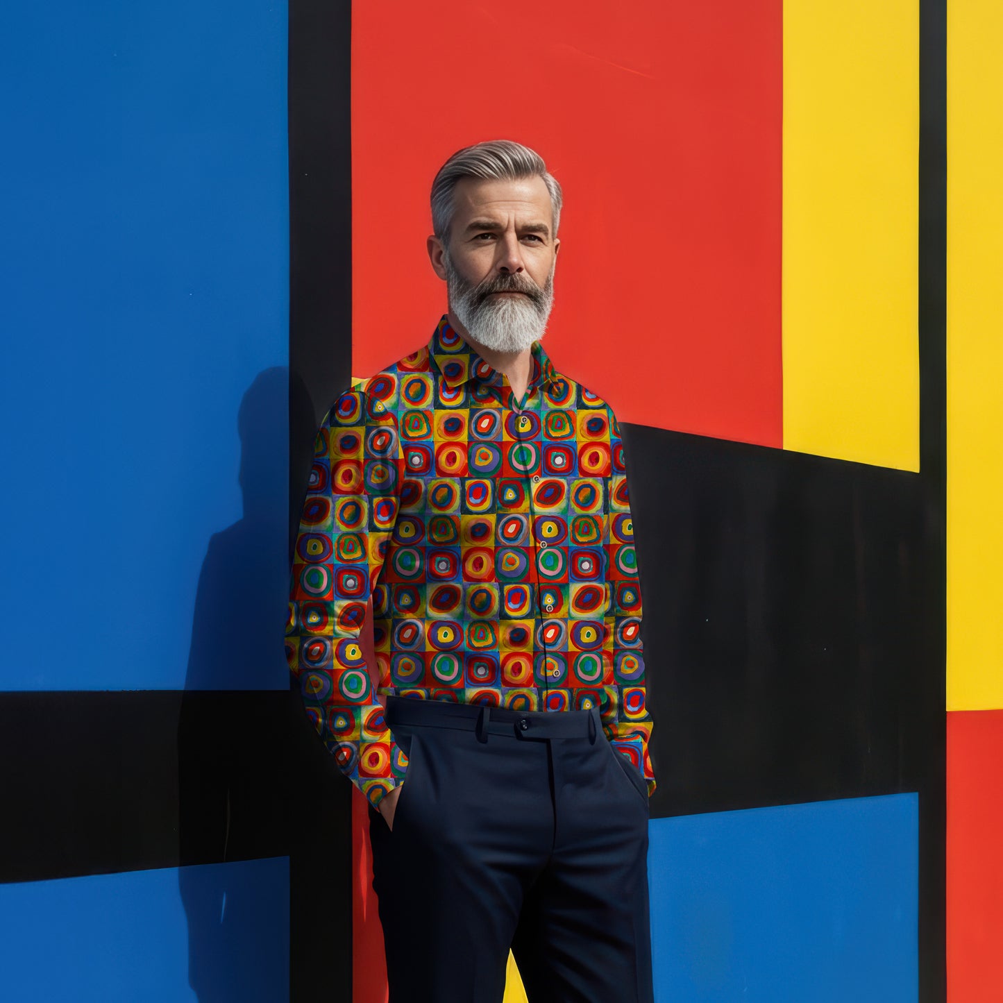 Squares with Circles Kandinsky Inspired Long Sleeve Men's Shirt