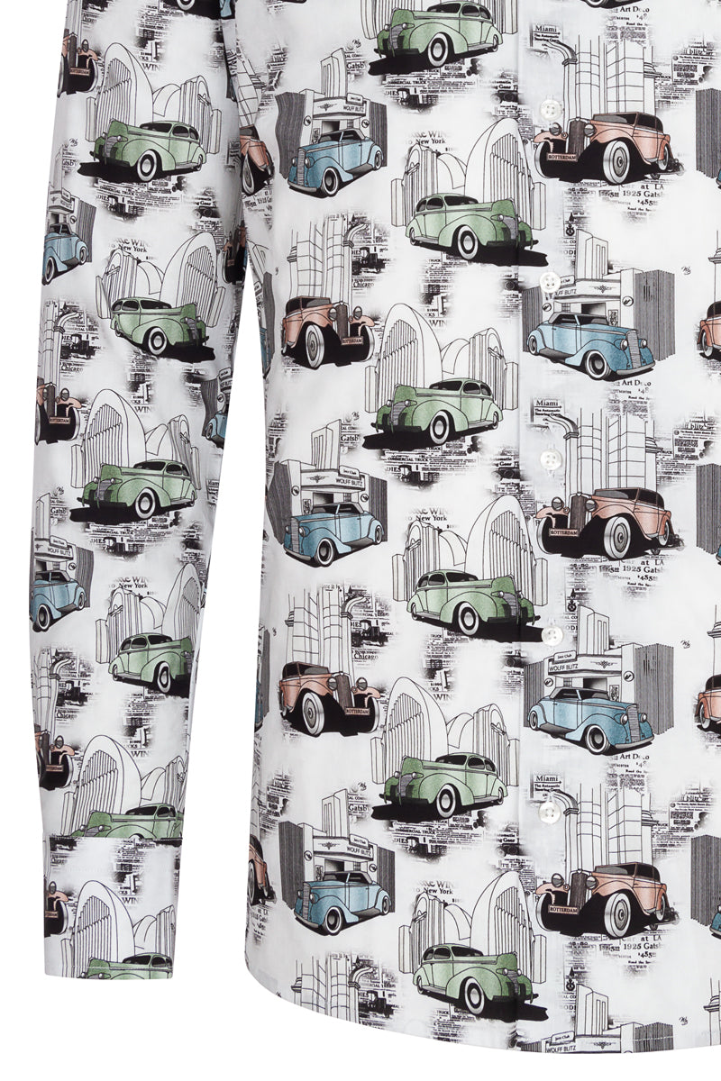 Gatsby's Ride Long Sleeve Print Overhemd voor heren 