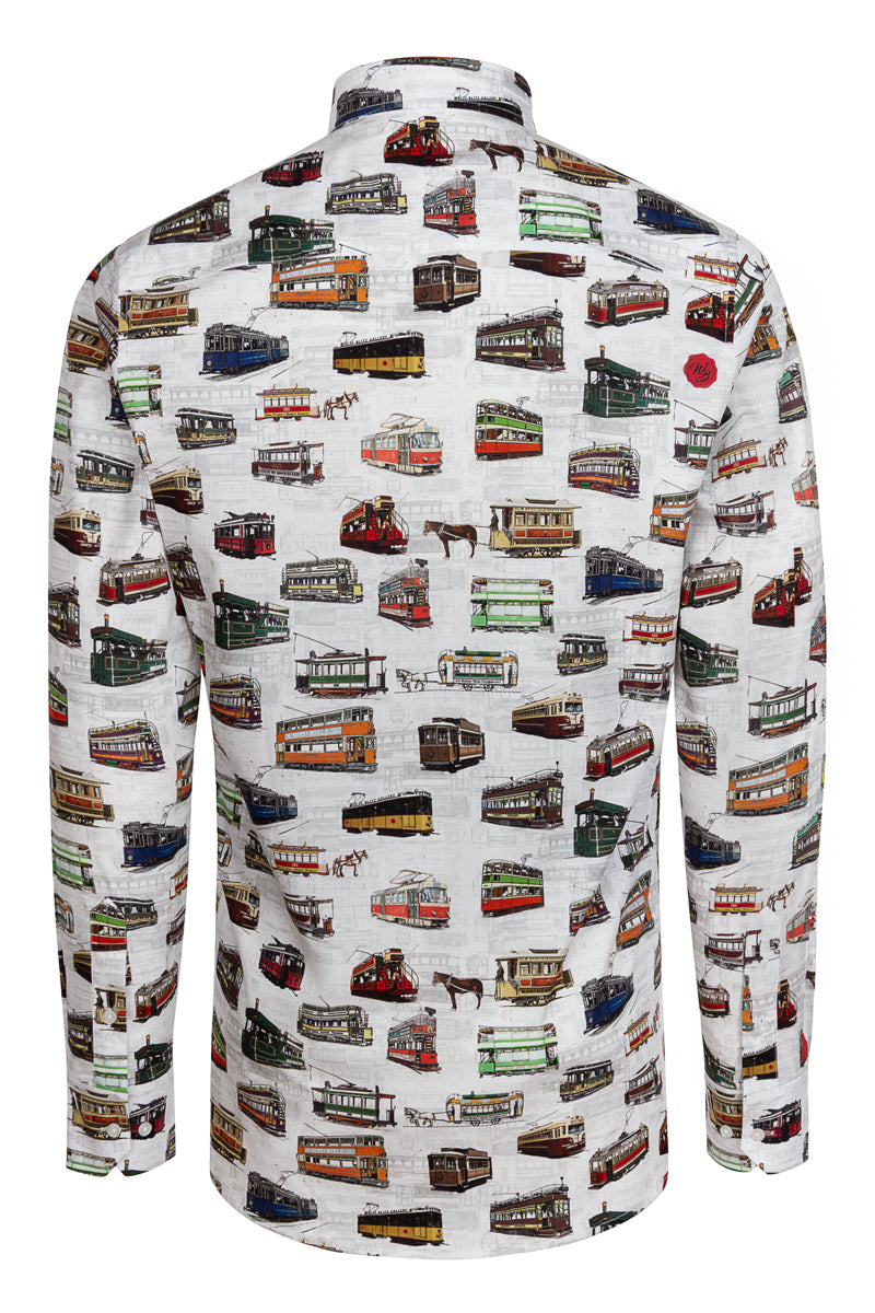 History of Trams Print Long Sleeve Shirt for Men