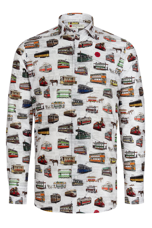 History of Trams Print Long Sleeve Shirt for Men