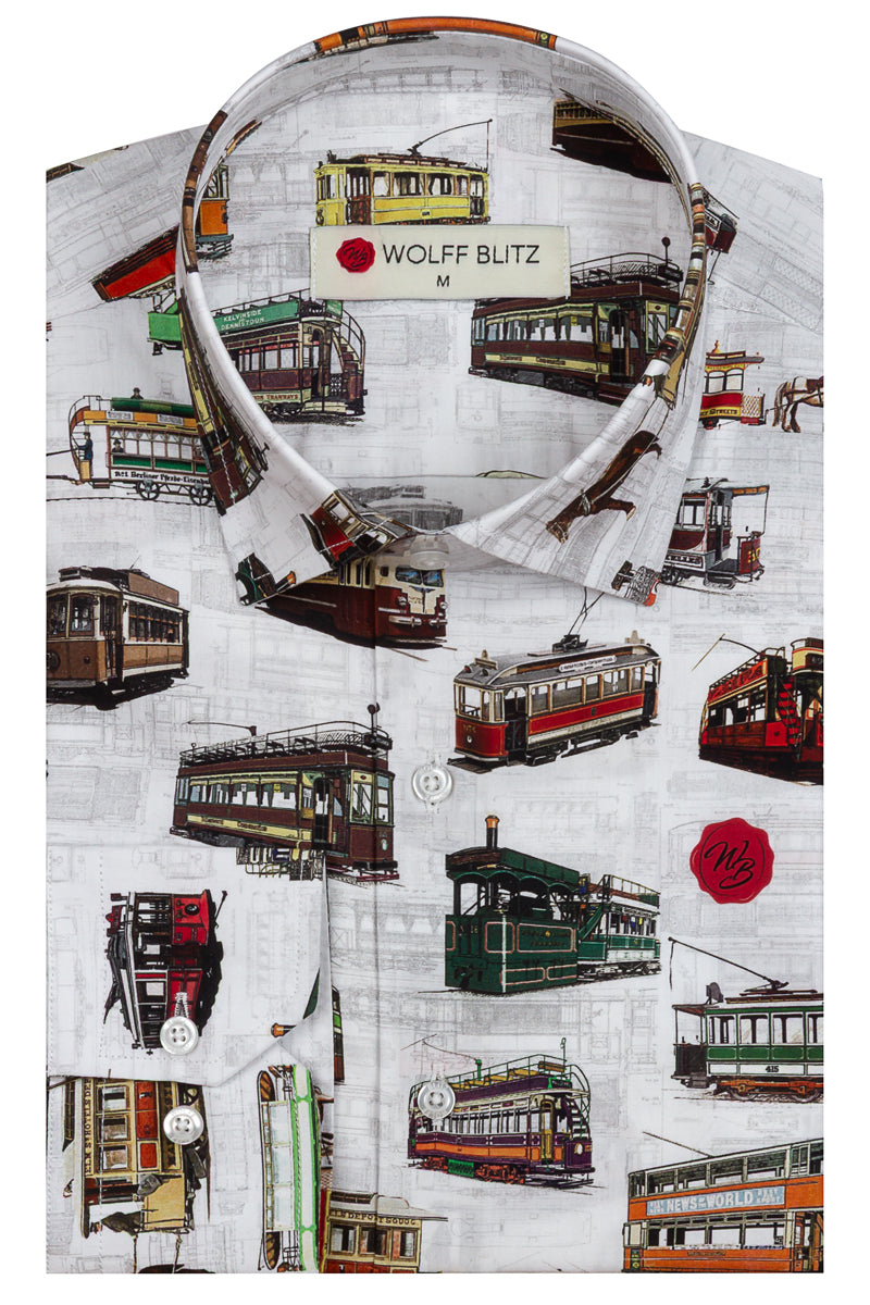 History of Trams Print Long Sleeve Shirt for Men