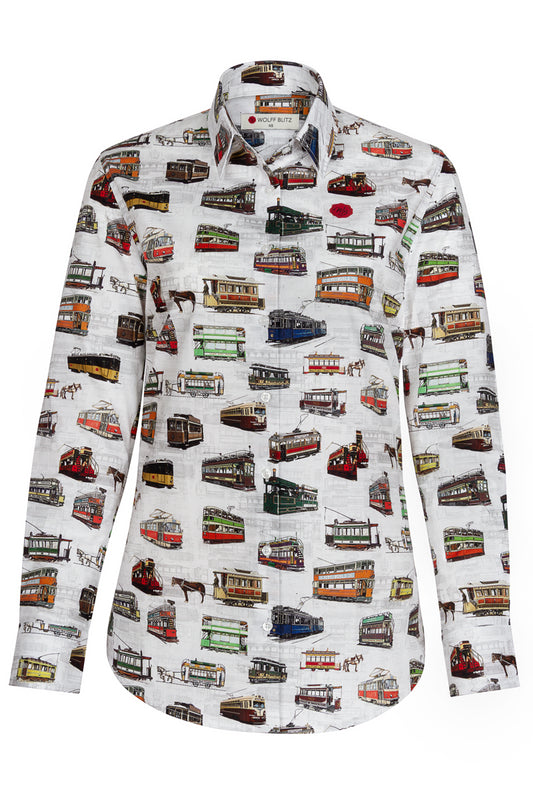 History of Trams Long Sleeve Print Shirt for Women