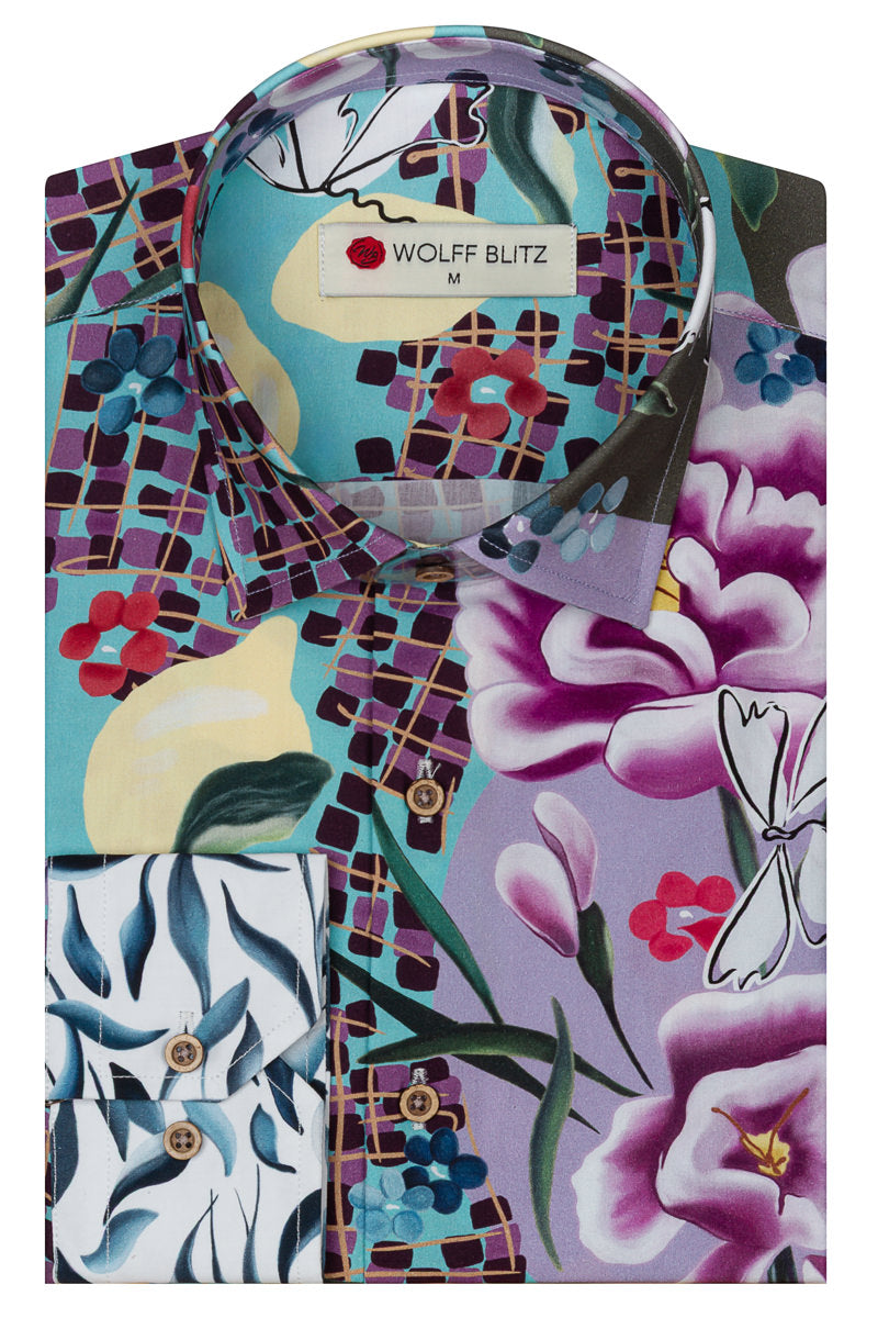 Art by Marianne Flower Bomb Print Long Sleeve Shirt for Men