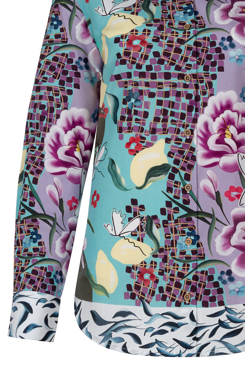 Art by Marianne Langarmshirt mit Blumenbomben-Print für Damen