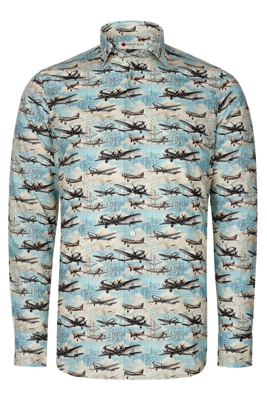 Maverick Airplanes Print Long Sleeve Shirt for Men
