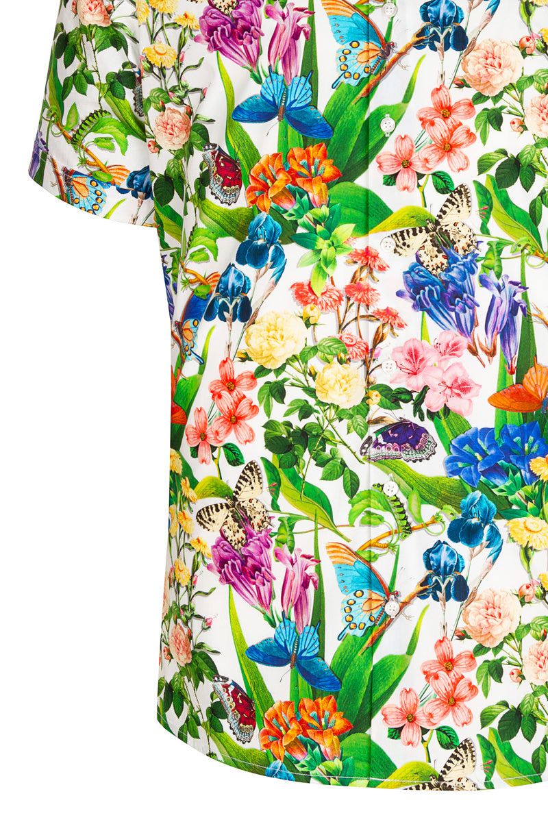 Floral Papillon Printed Short Sleeve Men's Shirt