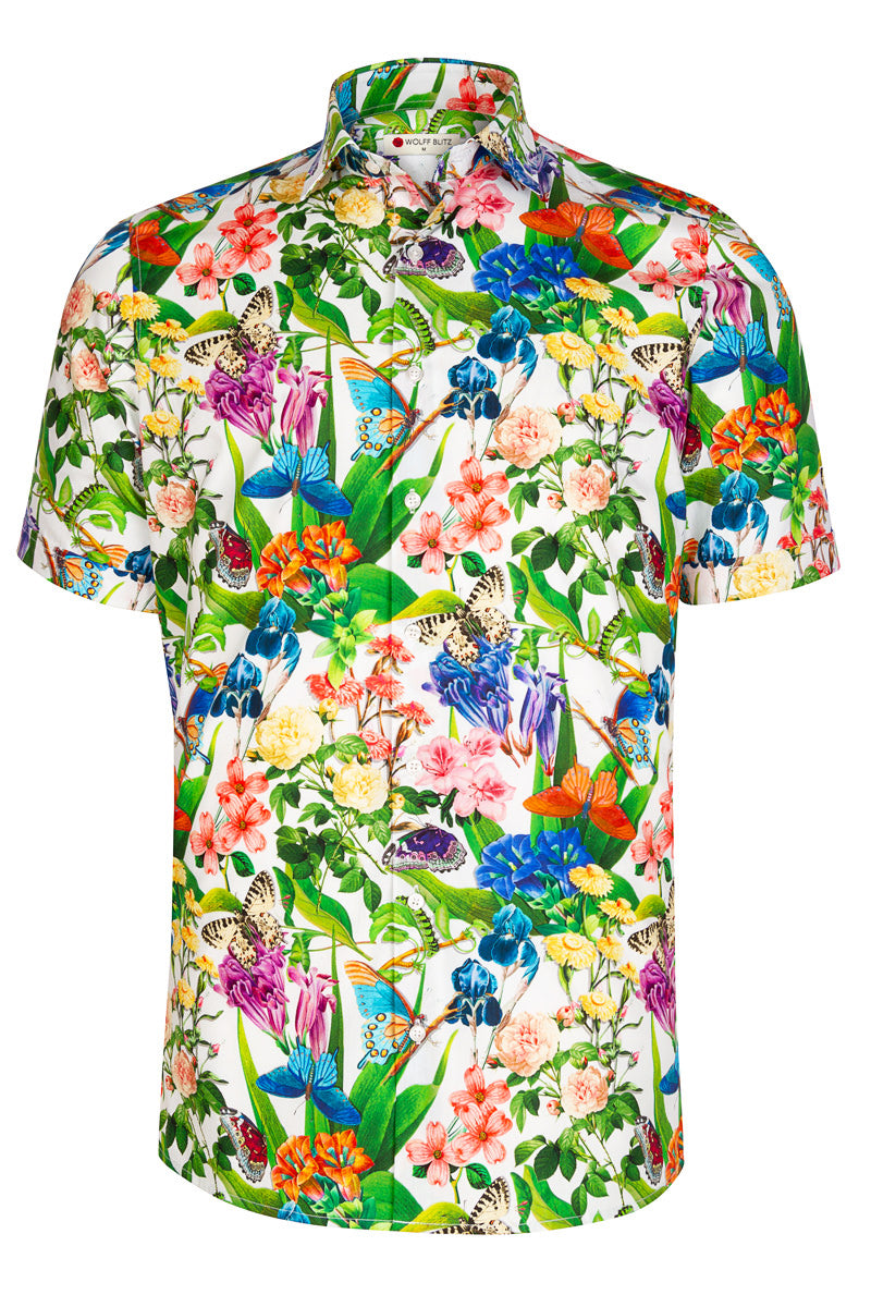 Floral Papillon Printed Short Sleeve Men's Shirt