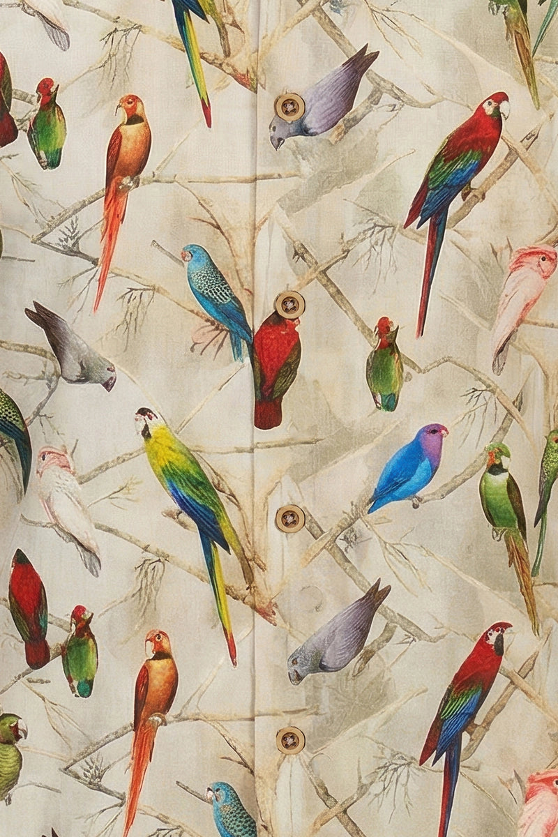 Langarmhemd für Herren mit Wellensittich- und Papageienmotiv