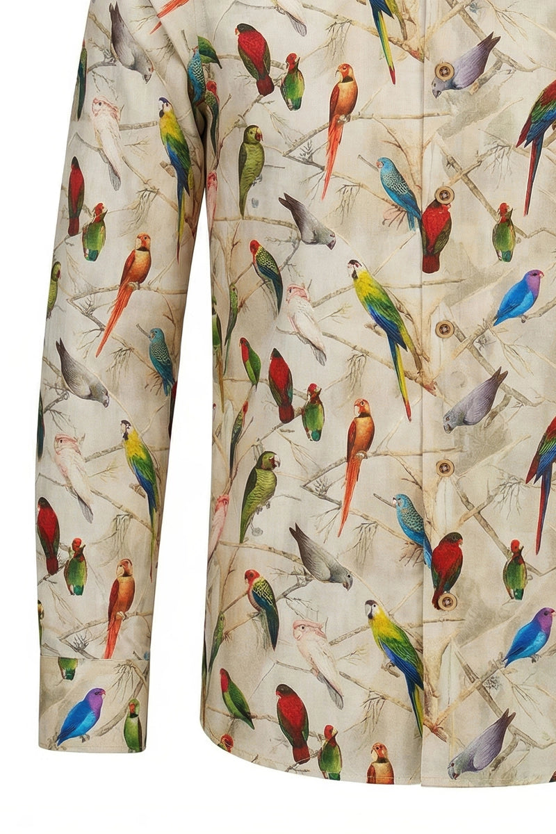 Langarmhemd für Herren mit Wellensittich- und Papageienmotiv