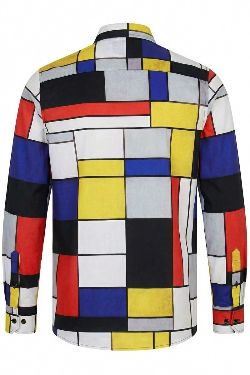 Piet Mondriaan Bedrucktes Langarm-Herrenhemd