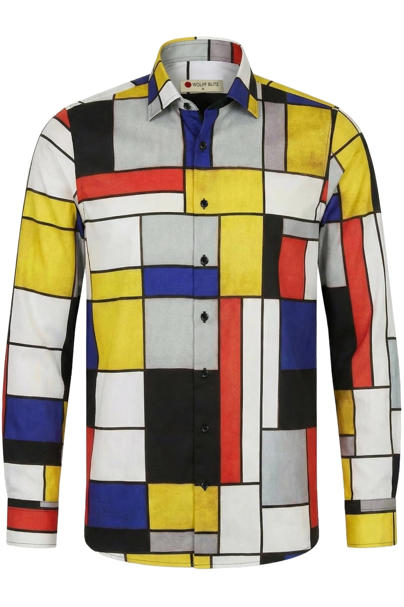 Piet Mondriaan Bedrucktes Langarm-Herrenhemd