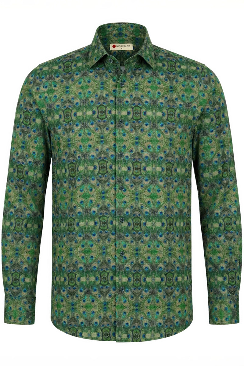 Langarmhemd mit stolzem Pfauenmuster für Herren