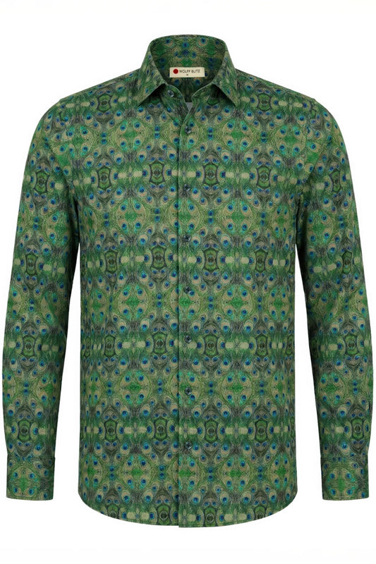 Langarmhemd mit stolzem Pfauenmuster für Herren
