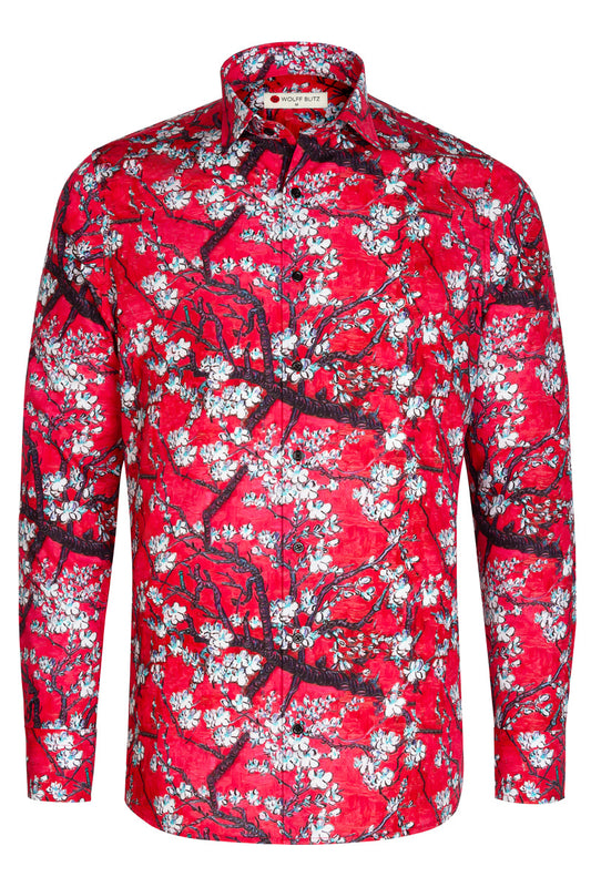 Red Blossom Printed Long Sleeve Men's Shirt