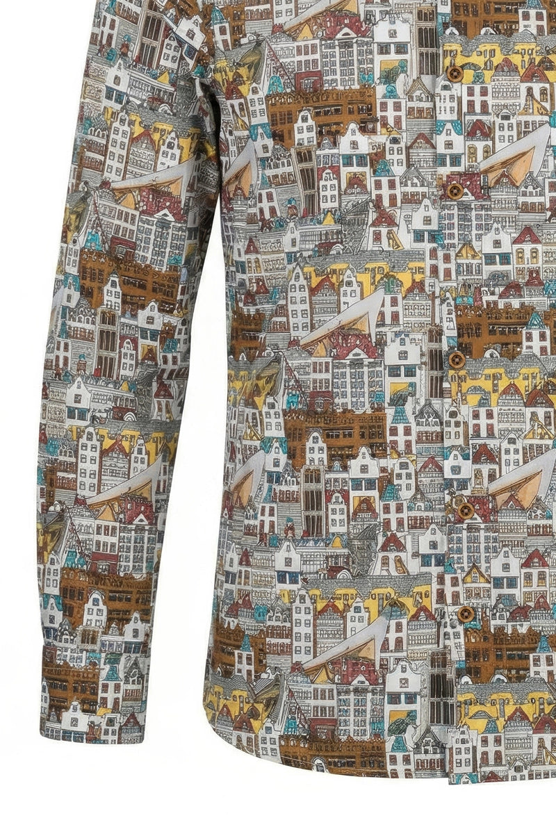 Rotterdamse Huizen Lange Mouw Overhemd voor Mannen