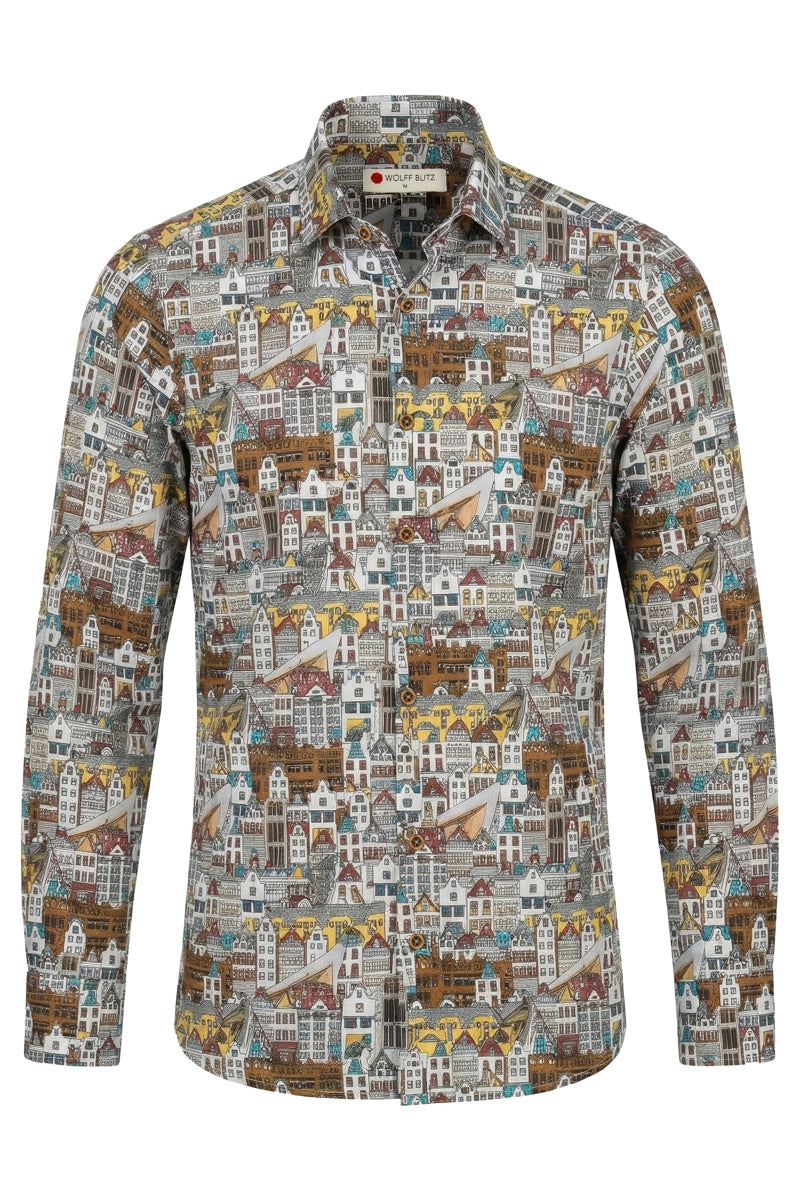 Rotterdamse Huizen Lange Mouw Overhemd voor Mannen